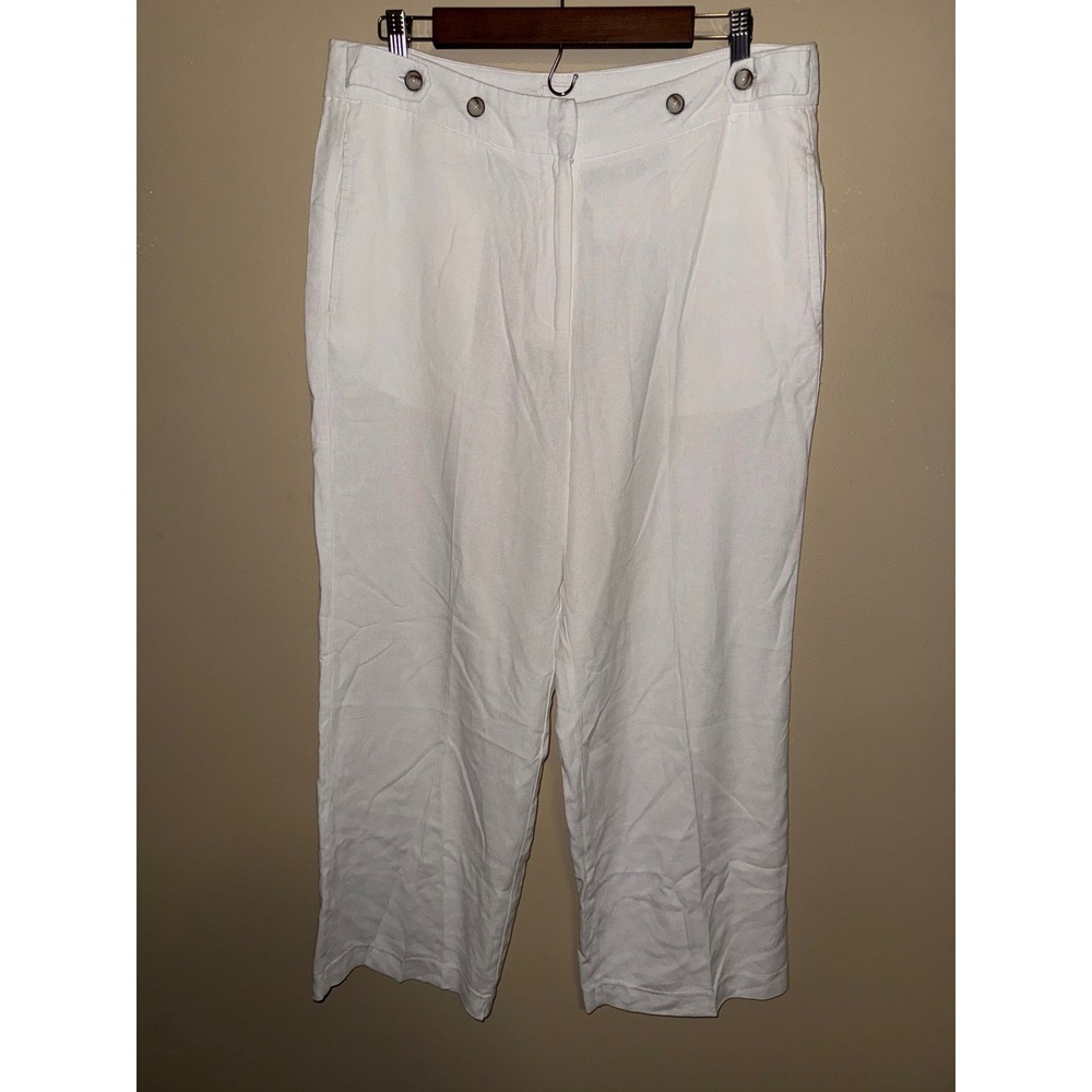 NWT Zac & Rachel White Rayon Wide Leg High Rise Trousers 12 minimalist lagenlook